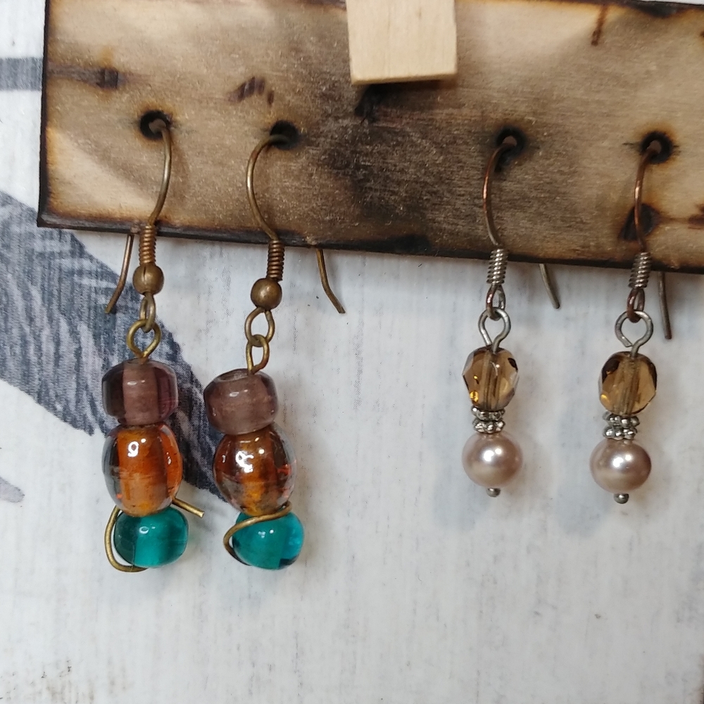Two Pairs of Beaded Dangle Earrings